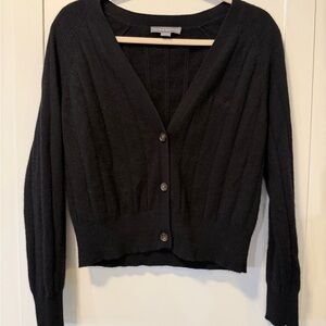 Amicale Cashmere Black Button Down Crop Sweater XL Loose Cable Knit